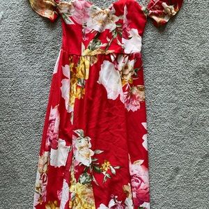 Red floral maxi dress